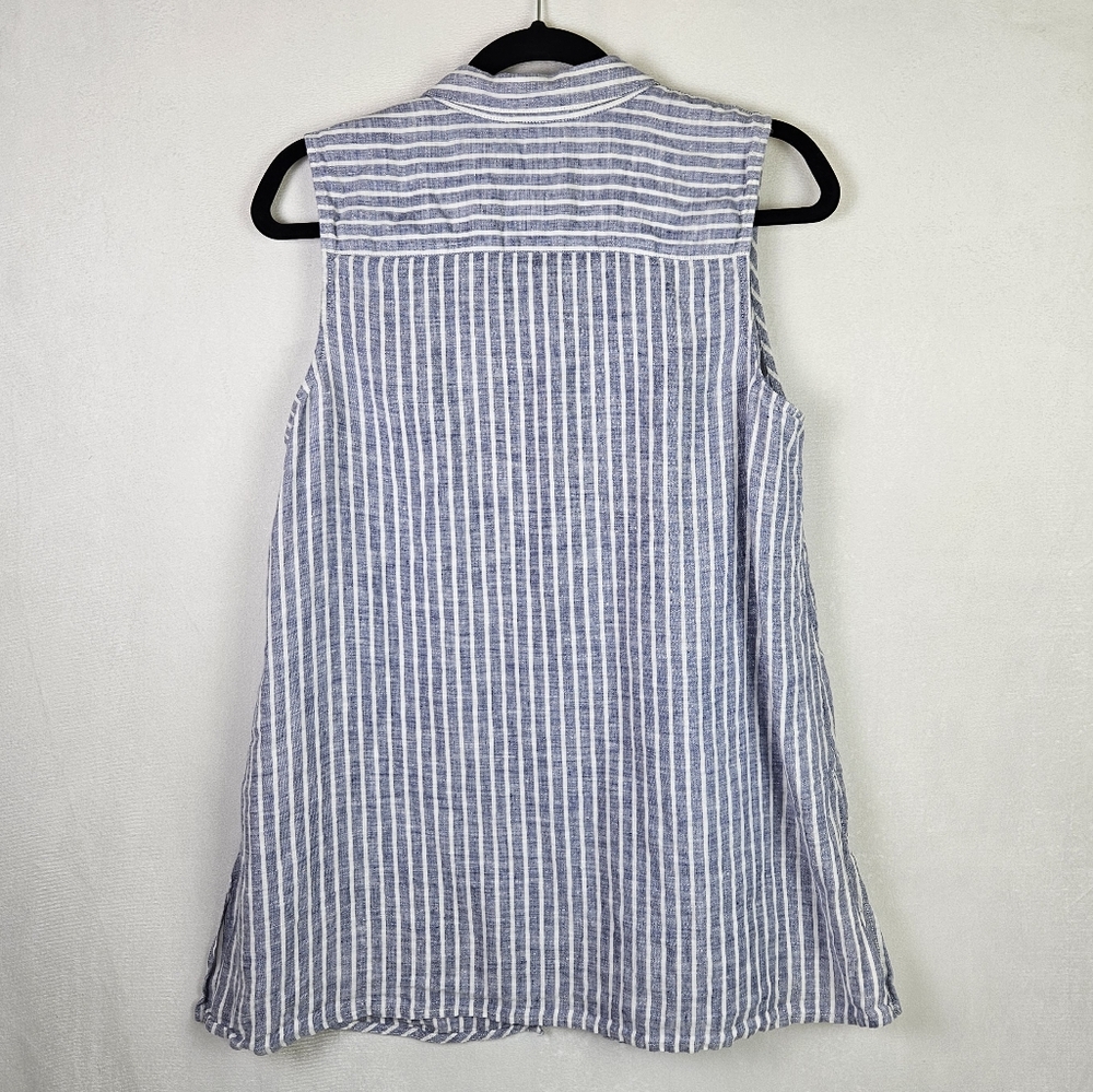 J Jill Love Linen 100% Linen Coastal Nautical Striped Button Down Tank Top MP - Picture 2 of 5